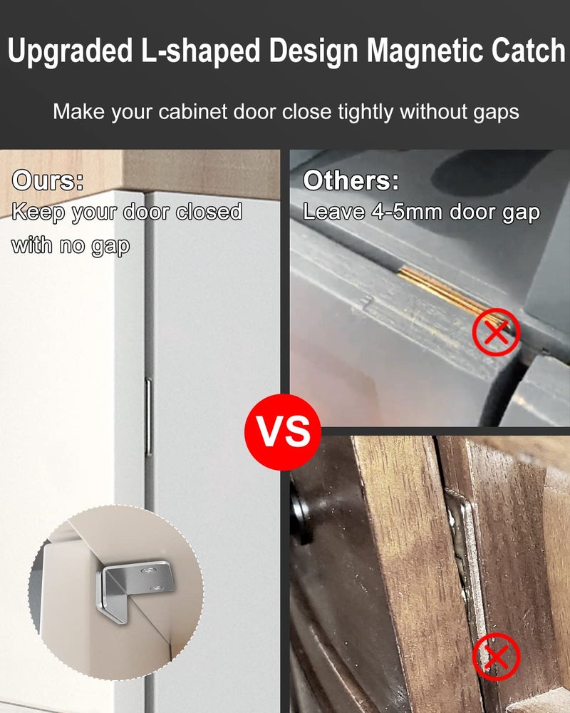 Jiayi Cabinet Magnetic Catch L-Shaped Jiayi 2 Pack Ultra Thin Cabinet Door Magnetic Catch for Drawer Magnets Adhesive Cabinet Latch Magnetic Closures for Kitchen Closet Door Closing Magnetic Catch Closer - Image 3